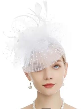 Women’s White Veil Mesh Tea Party Fascinators Derby Hat